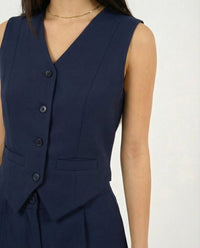 Navy Classic Vest & Pleated Straight Pants Set - Hushy Wear