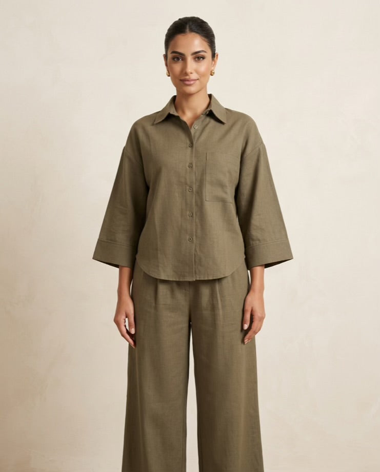 The Verona Linen Set - Olive