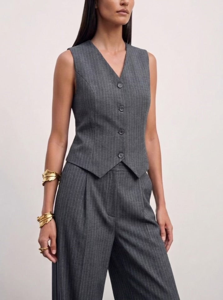 The Madison Pinstripe Tailored Vest - Gray