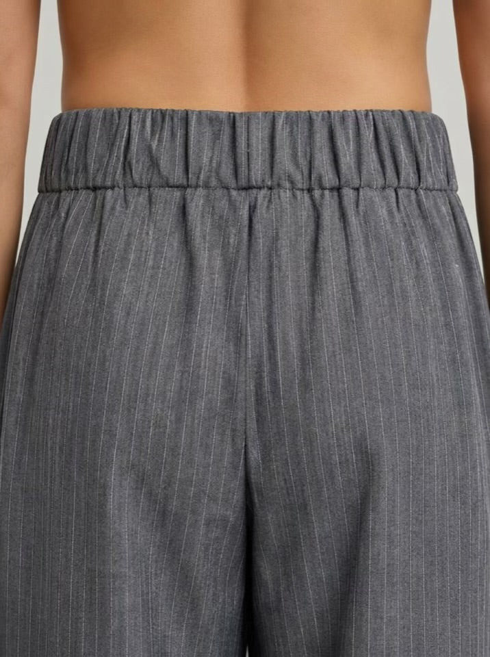 The Madison Pinstripe Wide-Leg Trousers - Gray