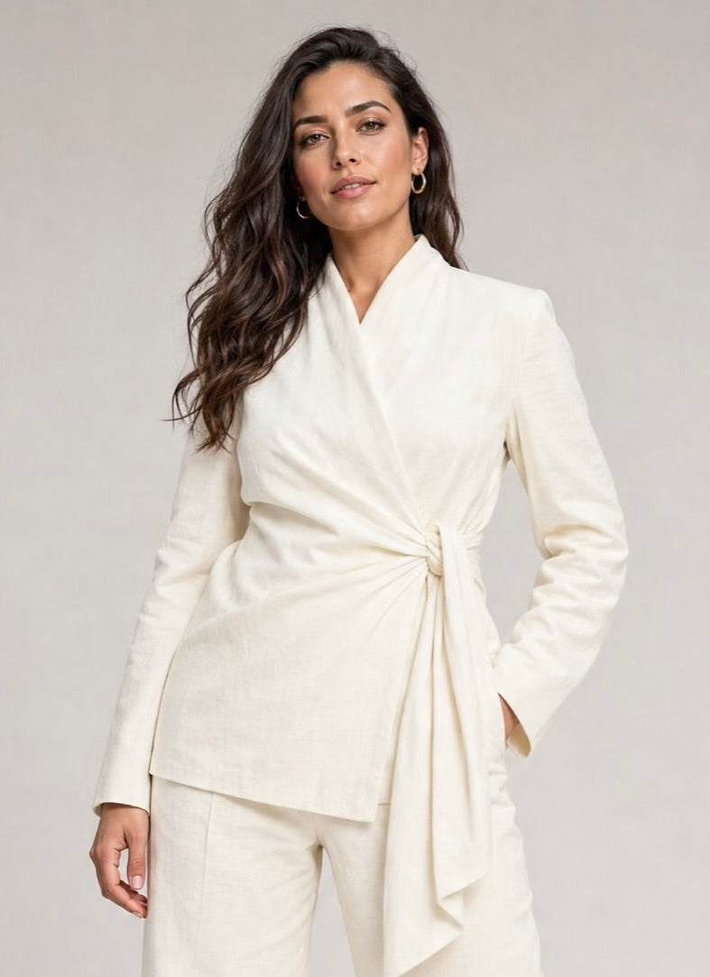 Kimono Premium Linen Blazer - Offwhite