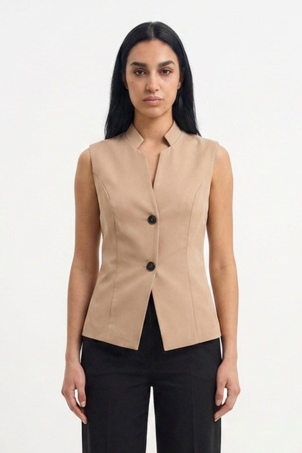 Premium V-Line Vest & Pants Set - Beige/Black