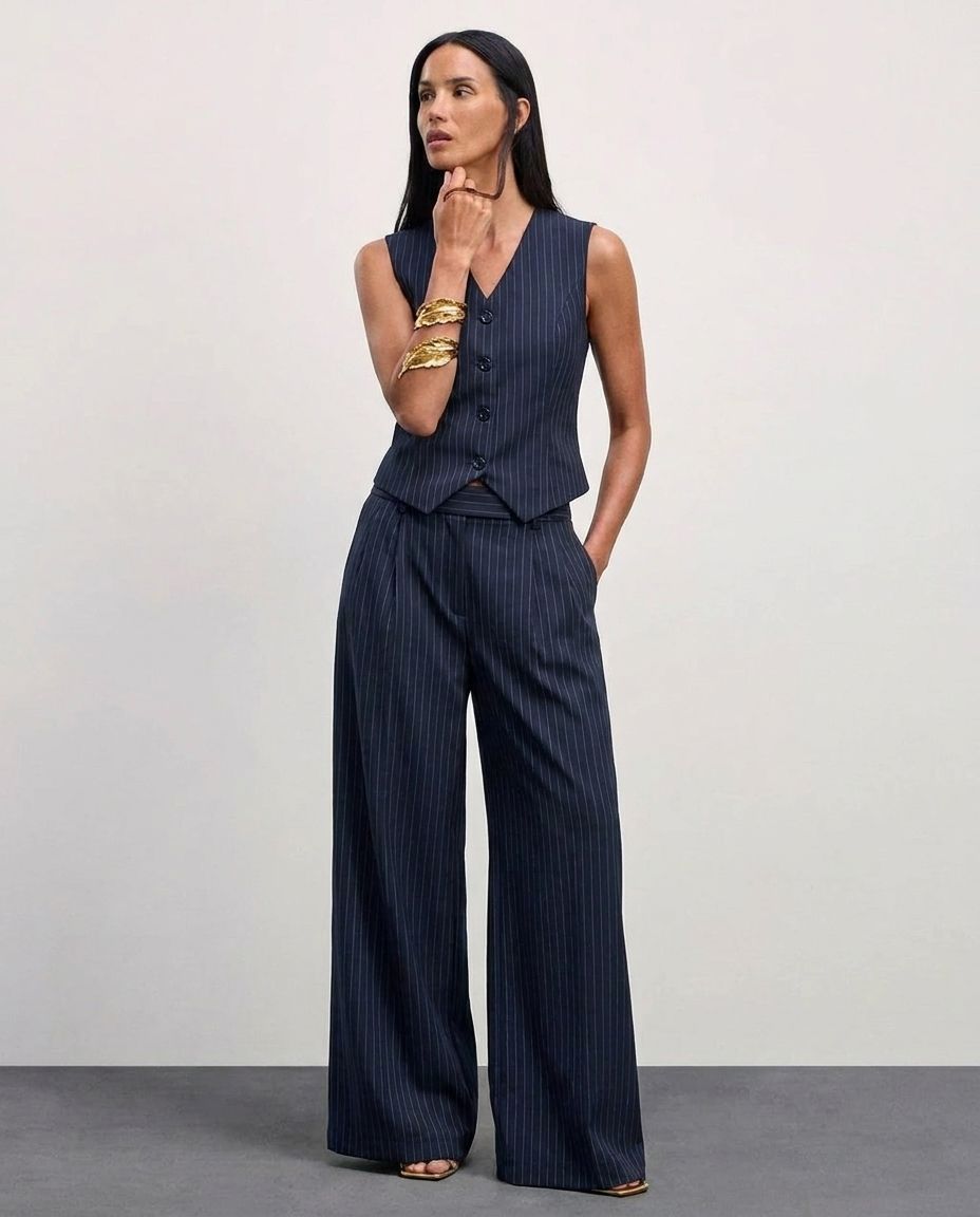 The Madison Pinstripe Wide-Leg Trousers