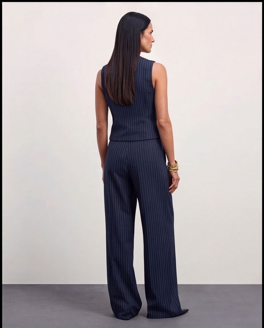 The Madison Pinstripe Wide-Leg Trousers