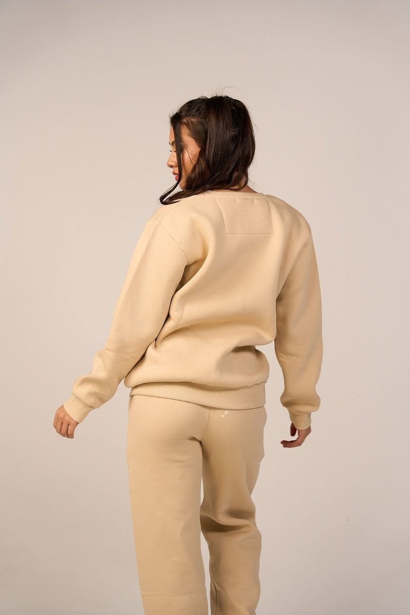 Crew Neck Pullover & Sweatpants - Set - Beige - Hushy Wear