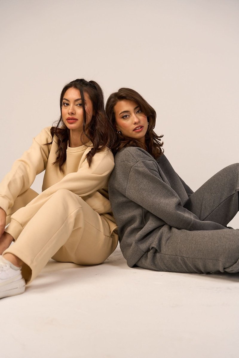 Crew Neck Pullover & Sweatpants - Set - Gray - Hushy Wear