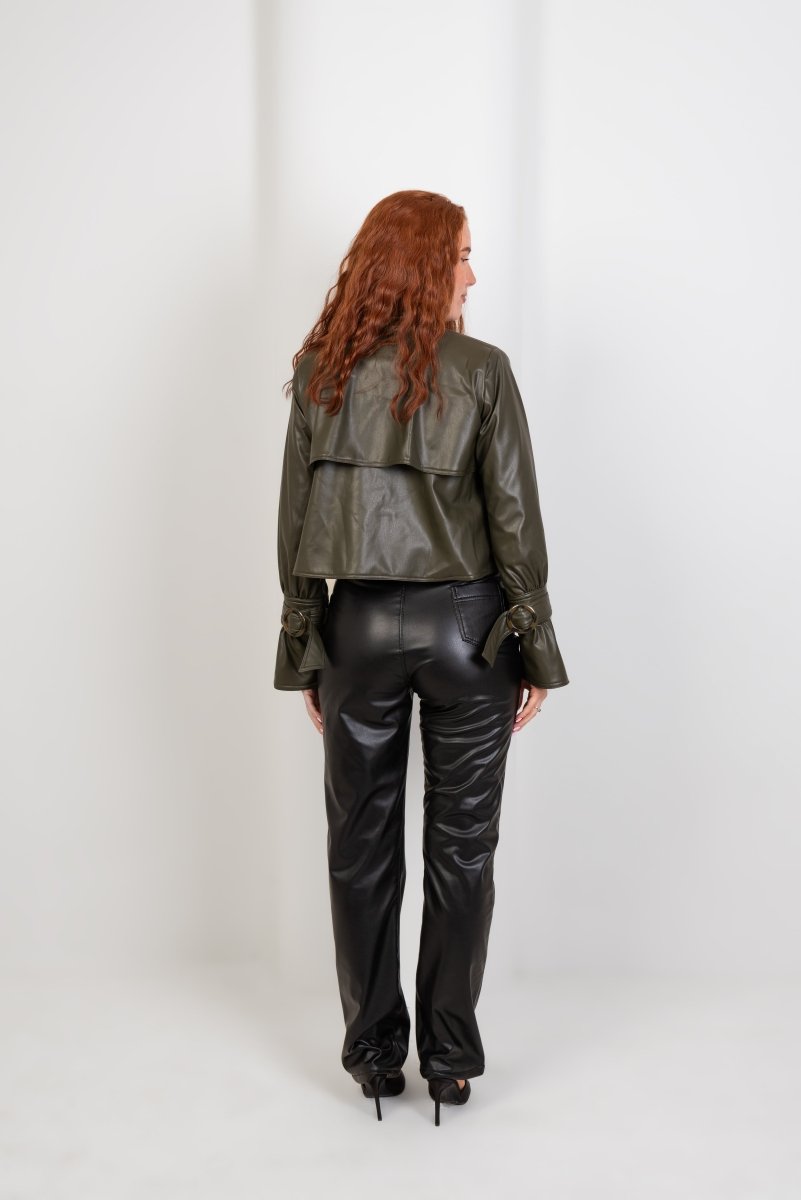 Faux Leather Wide Leg Pants - Black - Hushy Wear
