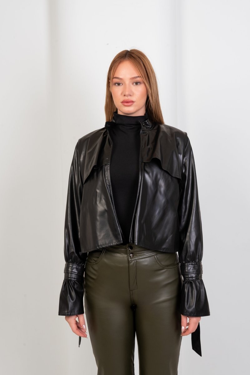 Faux Leather Wide Leg Pants - Olive - Hushy Wear