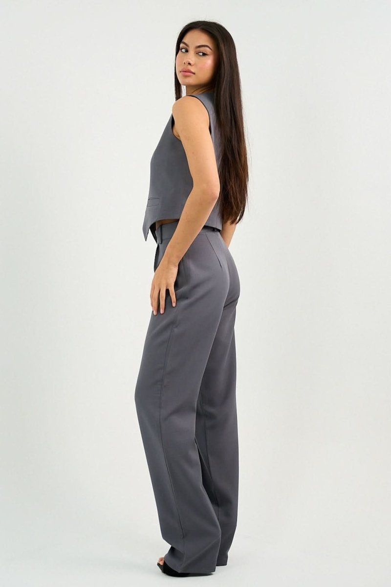 Gray Classic Vest & Pleated Straight Pants Set - Hushy Wear