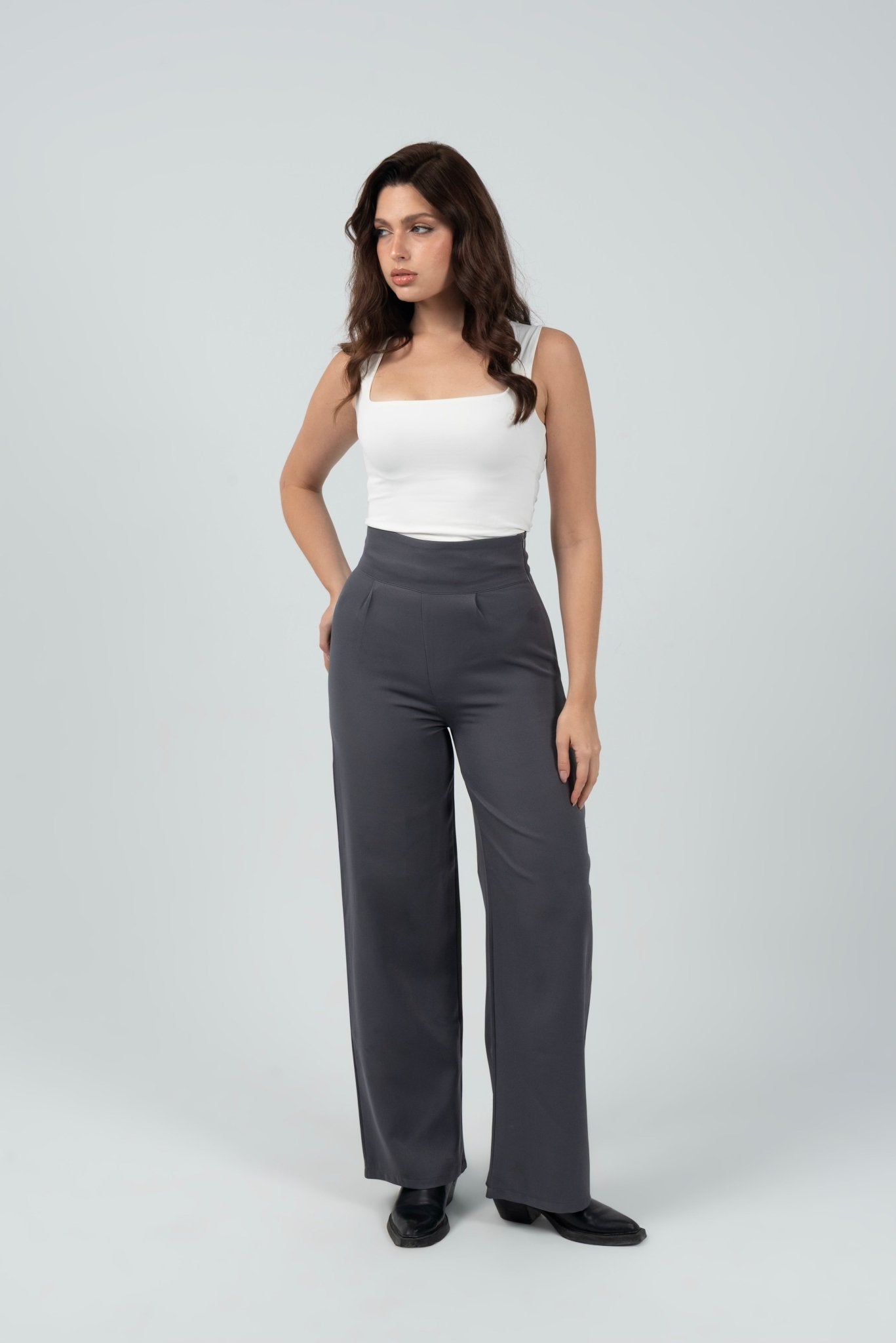 Gray High - Waist Classic Trousers - Hushy Wear