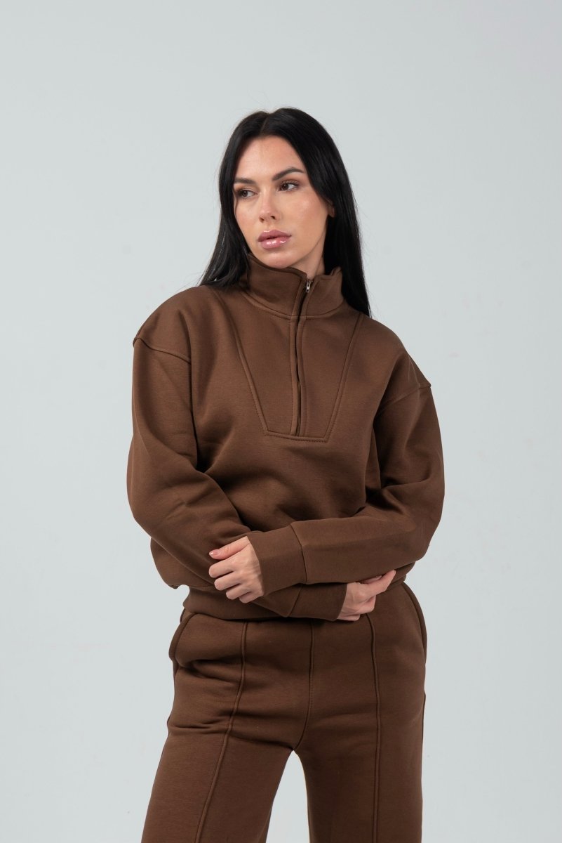 Half - Zip Lounge Top – Mocha - Hushy Wear