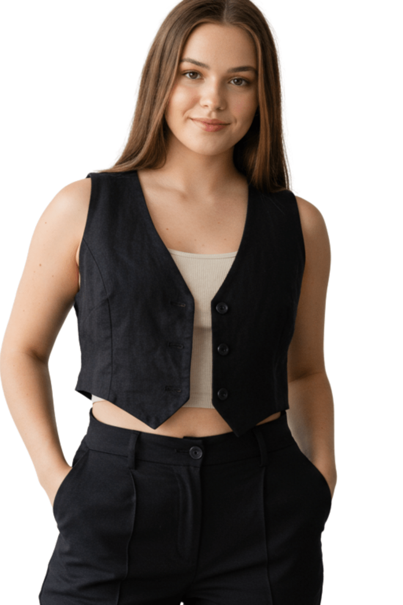 Linen Vest Only - Black - Hushy Wear
