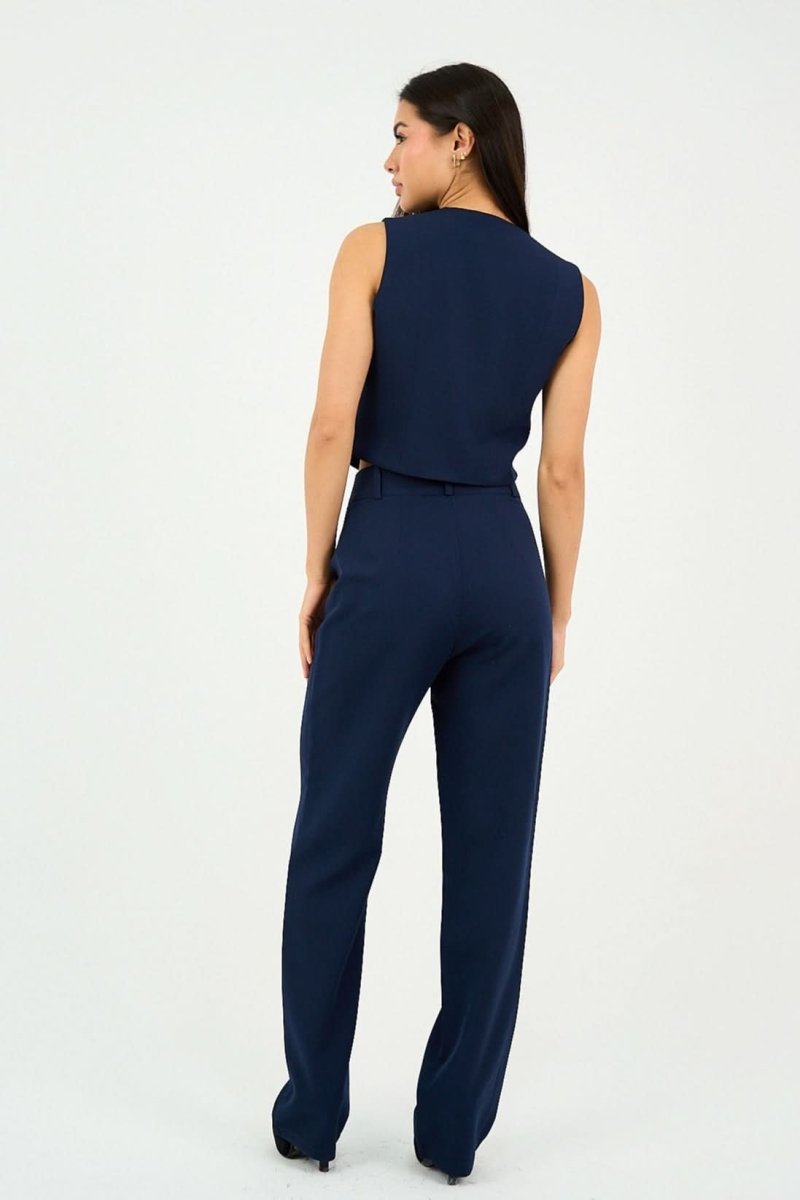 Navy Classic Vest & Pleated Straight Pants Set - Hushy Wear