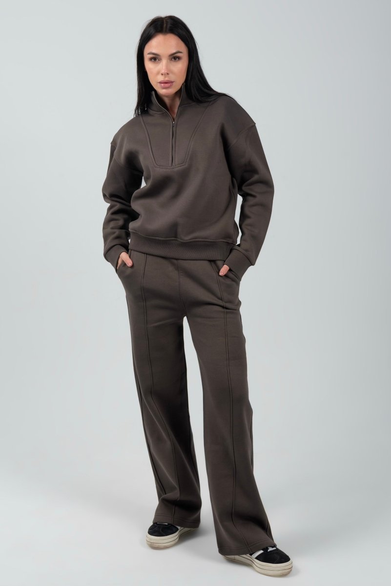 Relaxed Fit Half - Zip Sweater & Pants Set – Charcoal - Hushy Wear