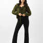 Ruffled Romance V - Neck Blouse – Olive Green - Hushy Wear